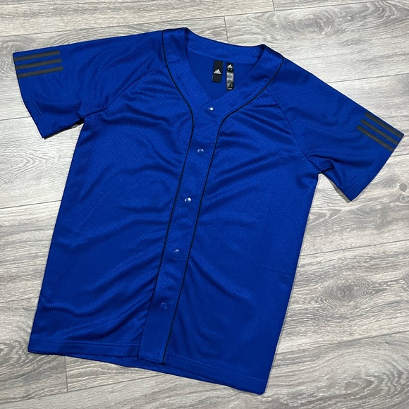 5/$7 💰 Adidas Athletic Baseball Jersey Mesh Button Shirt Royal Blue - Picture 1 of 16